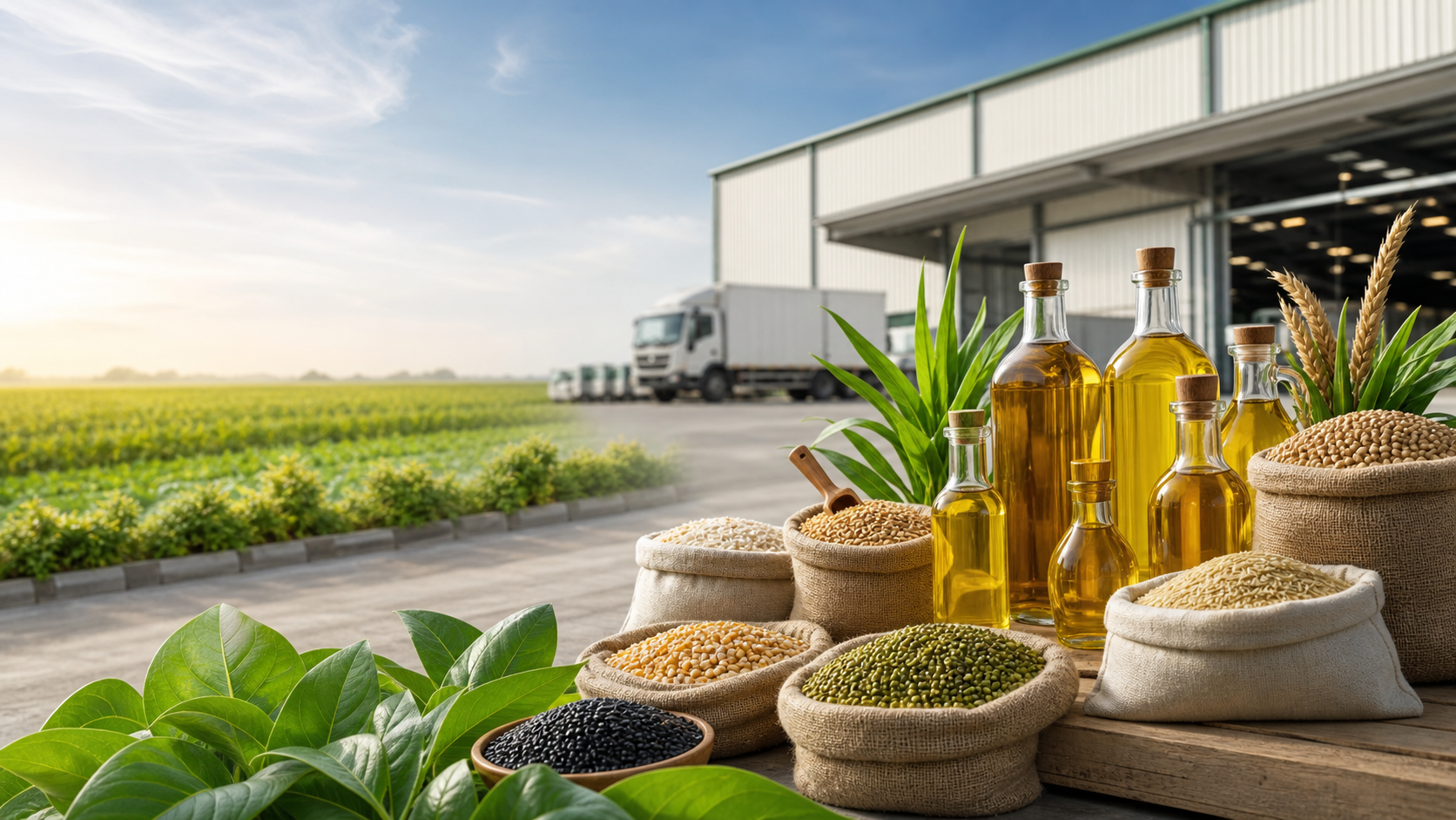 Agro commodities and edible oil ready for distribution